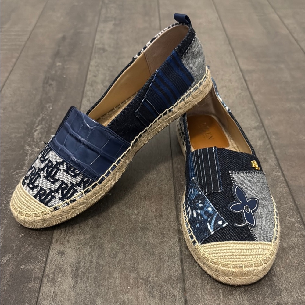 Ralph Lauren Leather and Denim Patchwork Espadrilles, Cameryn Patch, size 7.5